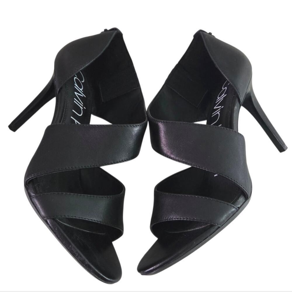 Calvin Klein | Niva Soft Black Leather D'Orsay Strappy Open Toe Stiletto Heels - Picture 3 of 10